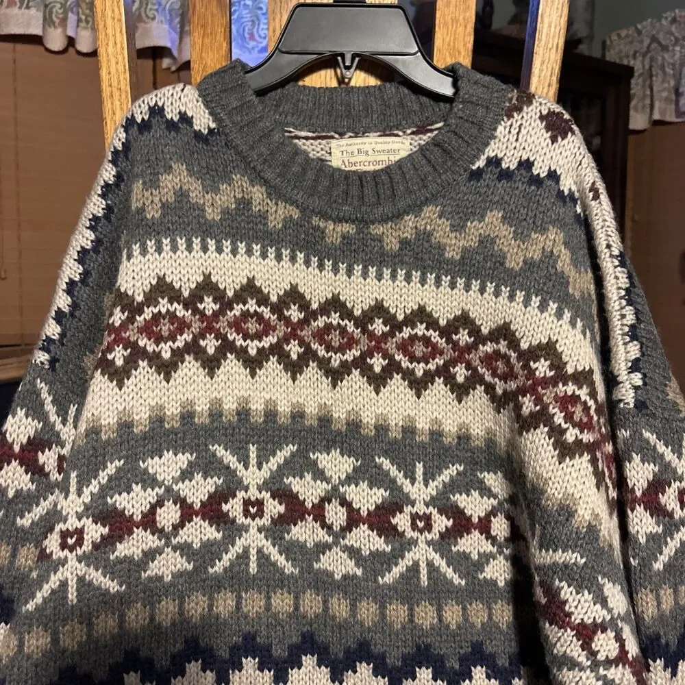 VINTAGE Abercrombie & Fitch The Big Sweater MENS XL Pullover Cotton Knit Y2K - Picture 2 of 6